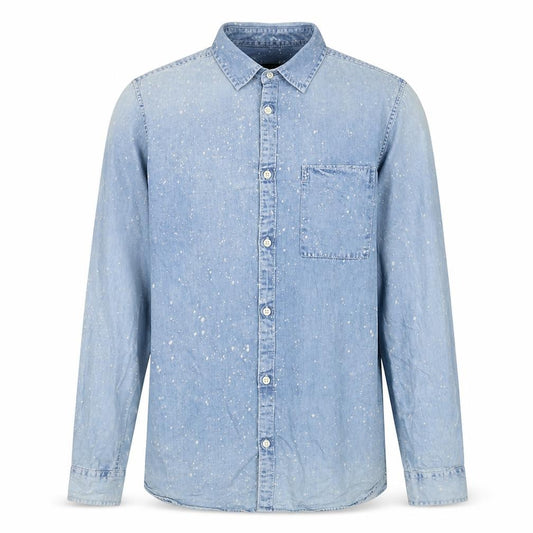 New Look Men Blue M Paint Splatter Denim Cotton Long Sleeve Button-Up Shirt