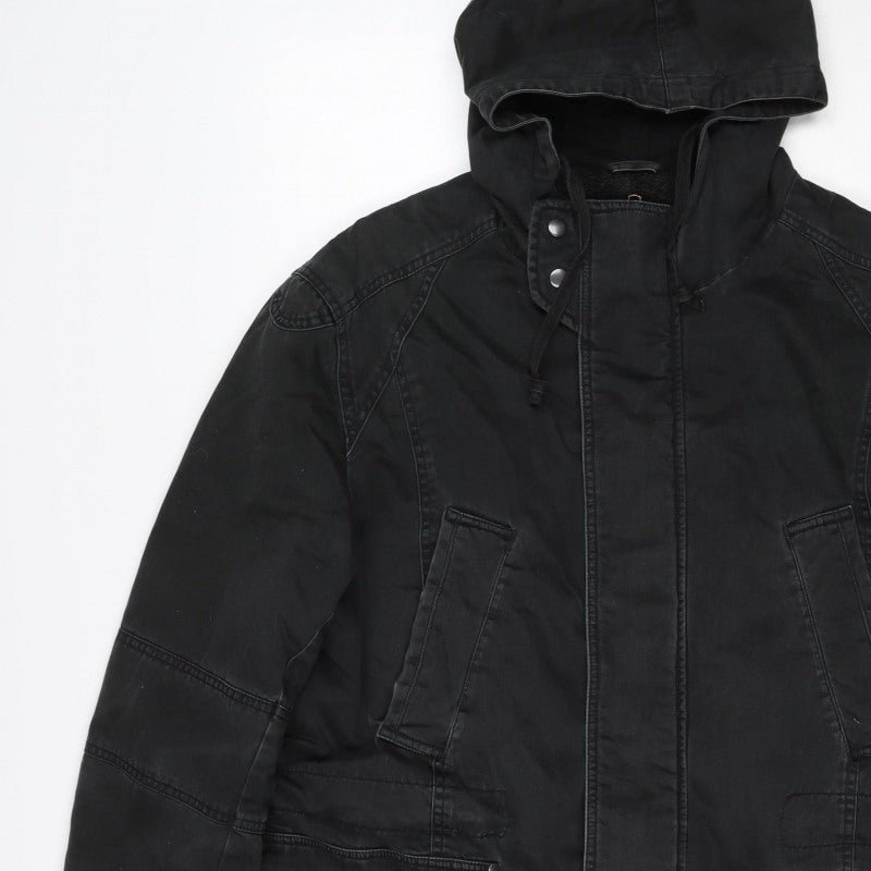Textile Size Men's Black M Hooded Cotton Parka Jacket