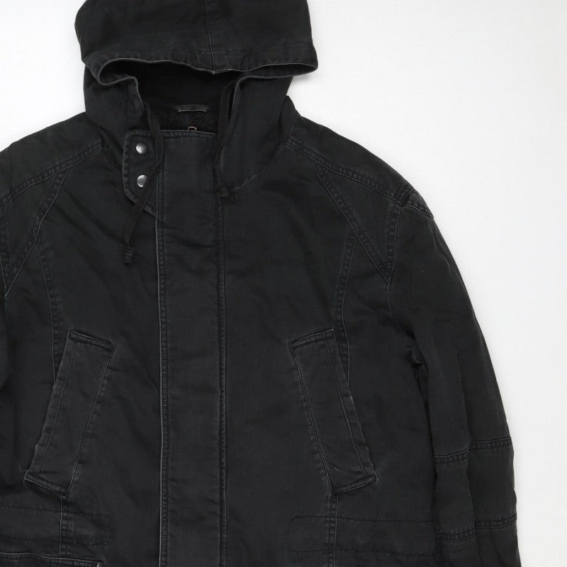 Textile Size Men's Black M Hooded Cotton Parka Jacket