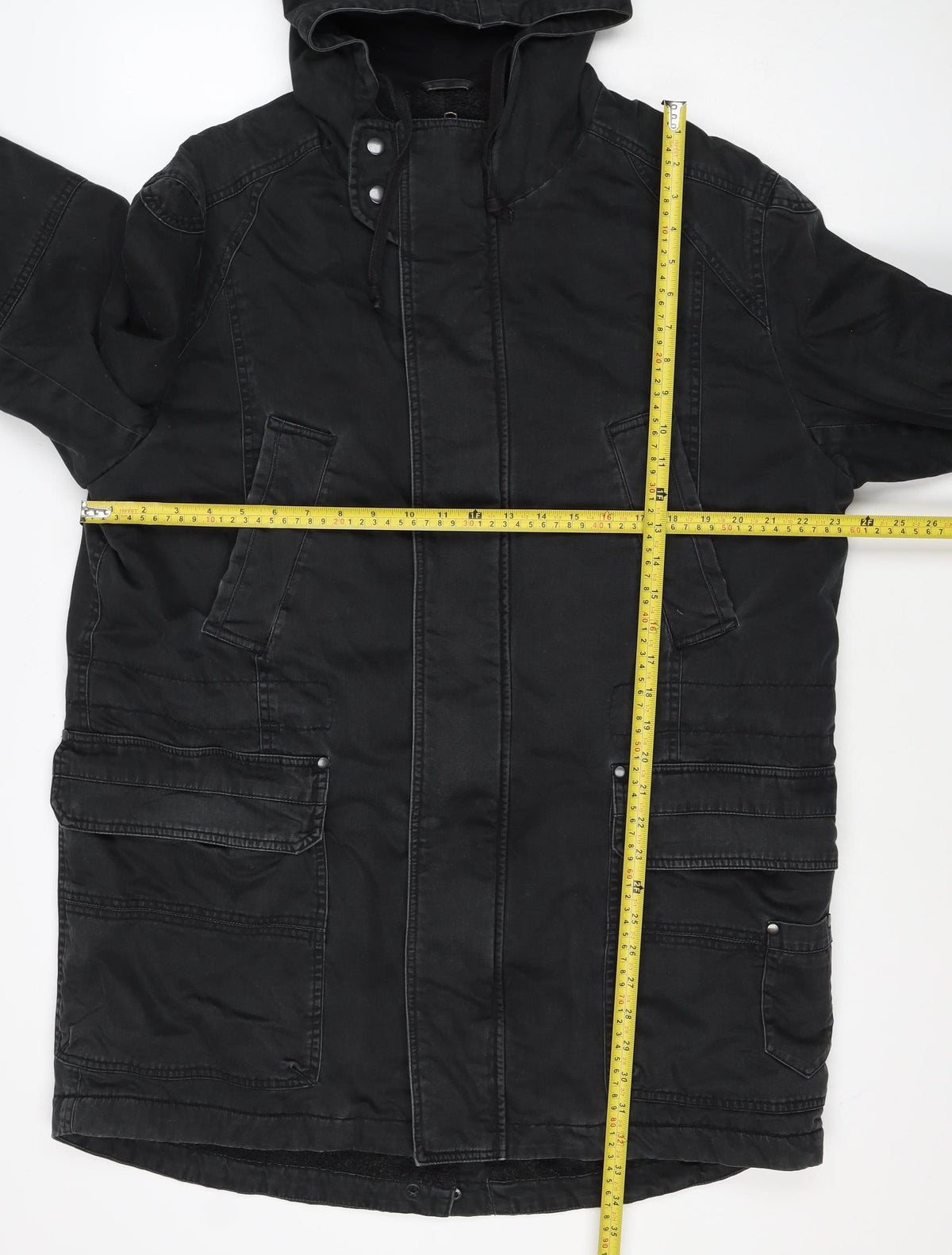 Textile Size Men's Black M Hooded Cotton Parka Jacket
