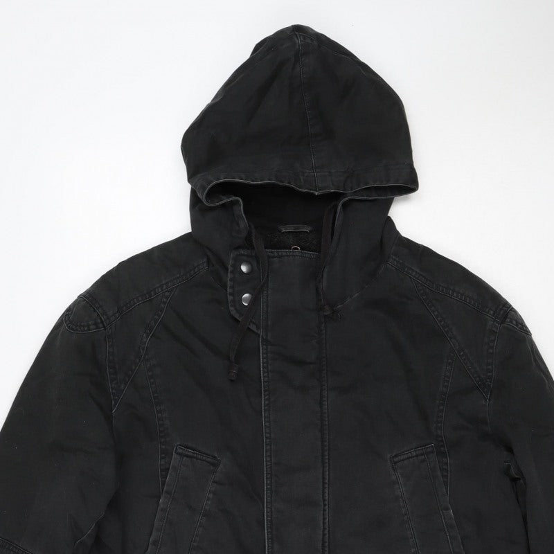 Textile Size Men's Black M Hooded Cotton Parka Jacket