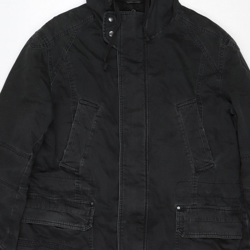 Textile Size Men's Black M Hooded Cotton Parka Jacket