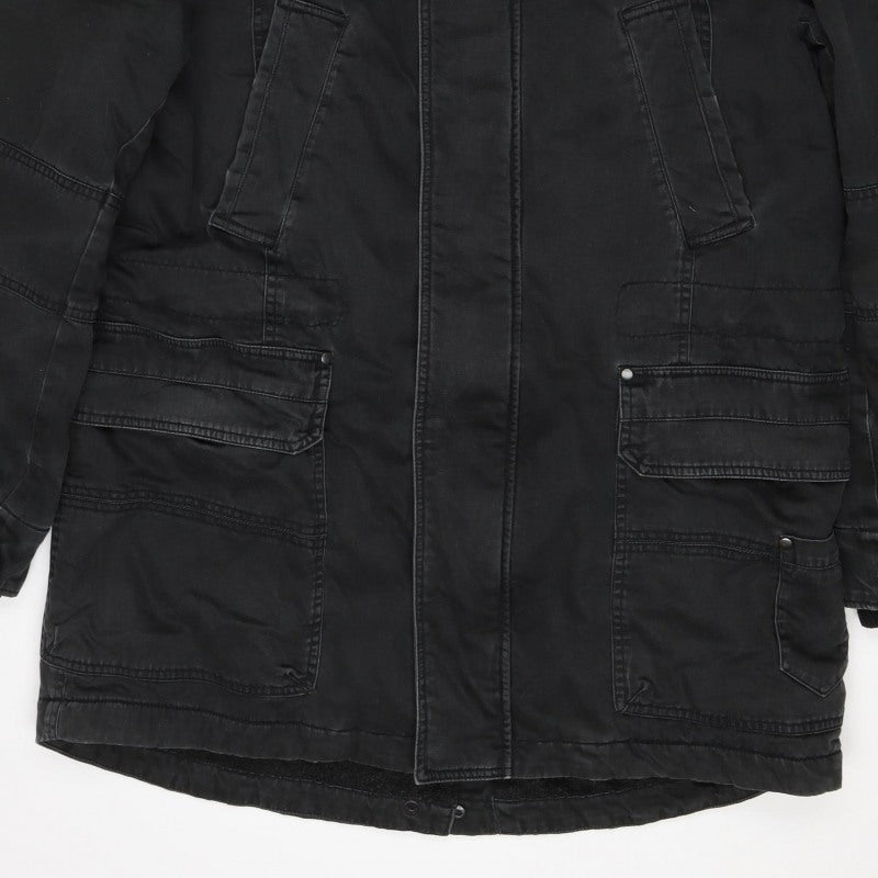 Textile Size Men's Black M Hooded Cotton Parka Jacket