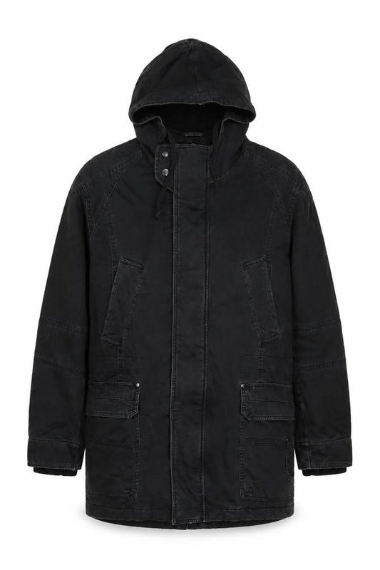 Textile Size Men's Black M Hooded Cotton Parka Jacket