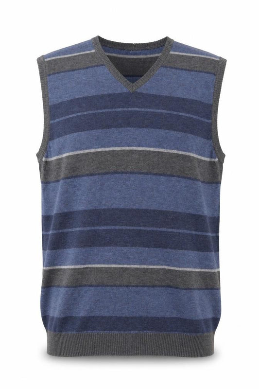Mistral Men’s Blue Striped Cotton V-Neck Knit Vest Jumper Size L