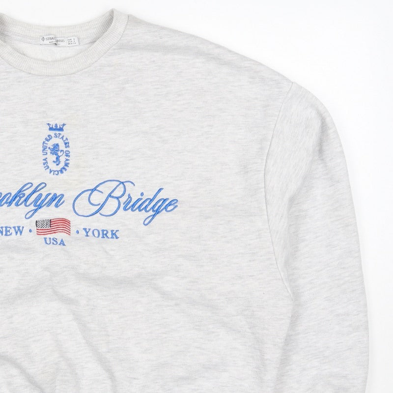 Stradivarius Women Grey S Brooklyn Bridge USA Embroidered Sweatshirt