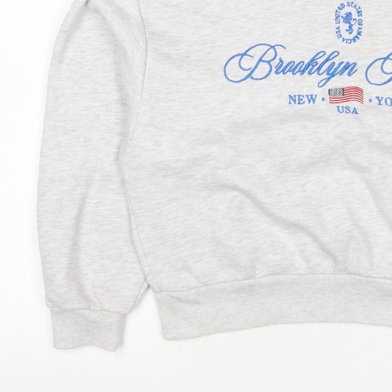 Stradivarius Women Grey S Brooklyn Bridge USA Embroidered Sweatshirt