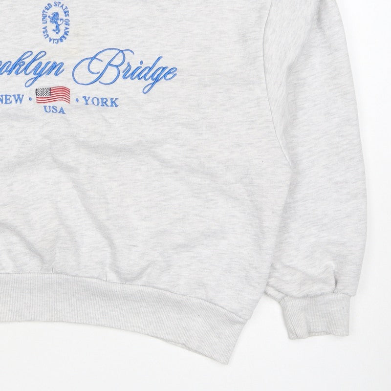 Stradivarius Women Grey S Brooklyn Bridge USA Embroidered Sweatshirt