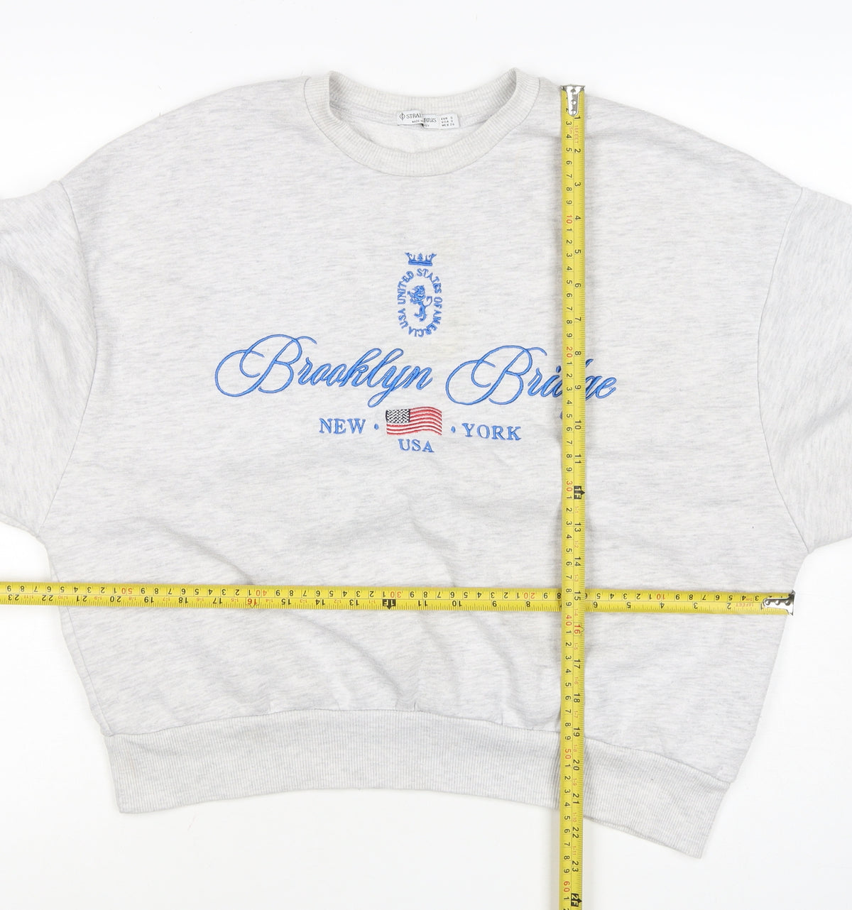Stradivarius Women Grey S Brooklyn Bridge USA Embroidered Sweatshirt