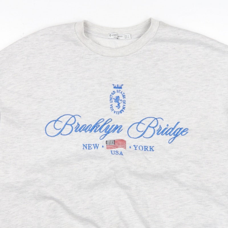 Stradivarius Women Grey S Brooklyn Bridge USA Embroidered Sweatshirt