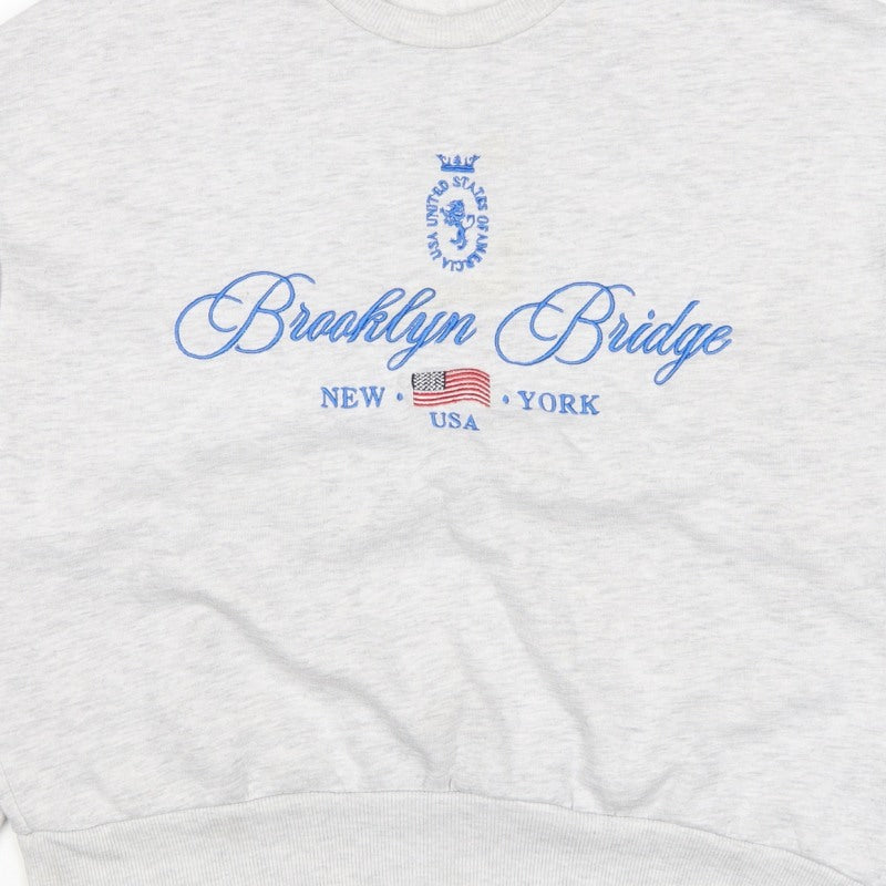 Stradivarius Women Grey S Brooklyn Bridge USA Embroidered Sweatshirt
