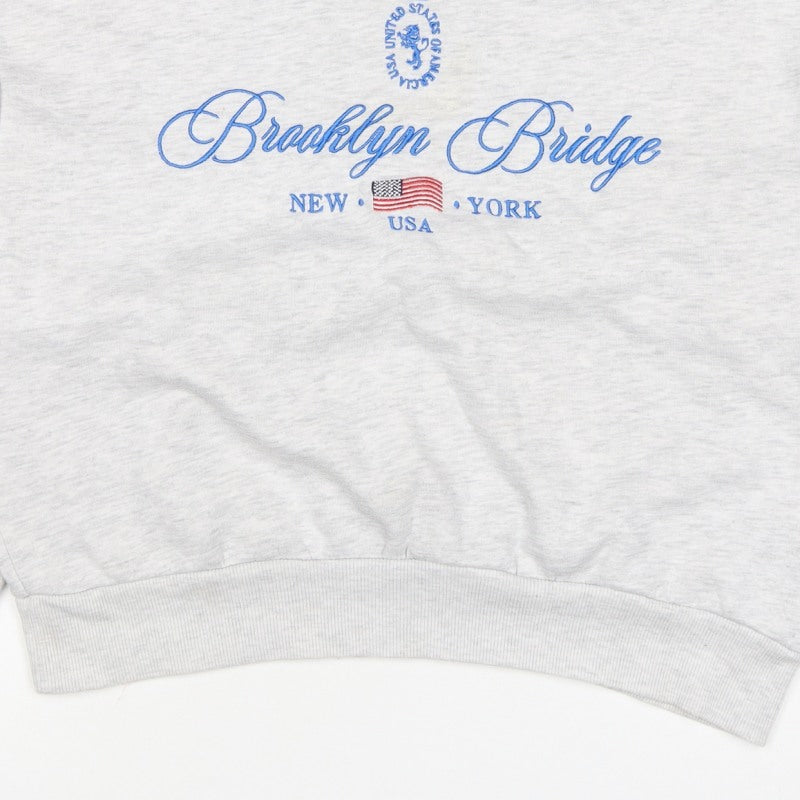 Stradivarius Women Grey S Brooklyn Bridge USA Embroidered Sweatshirt