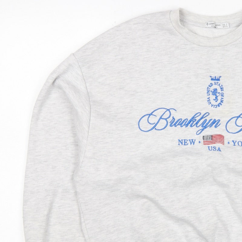 Stradivarius Women Grey S Brooklyn Bridge USA Embroidered Sweatshirt