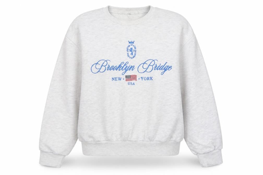 Stradivarius Women Grey S Brooklyn Bridge USA Embroidered Sweatshirt