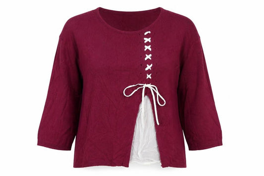 Stefanel Women Red M Linen Blend Lace-Up Asymmetric Cardigan
