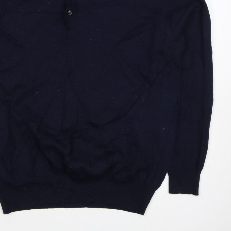 Marks and Spencer Men's Navy L Merino Blend Collared Henley Jumper