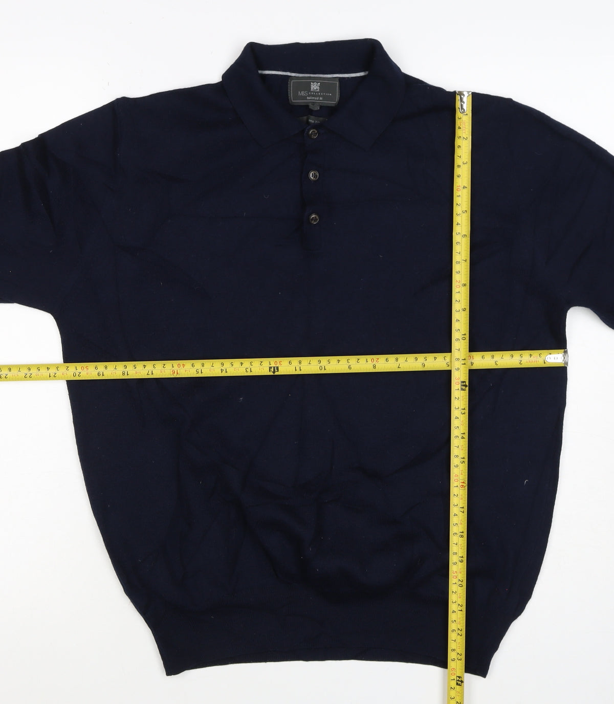Marks and Spencer Men's Navy L Merino Blend Collared Henley Jumper
