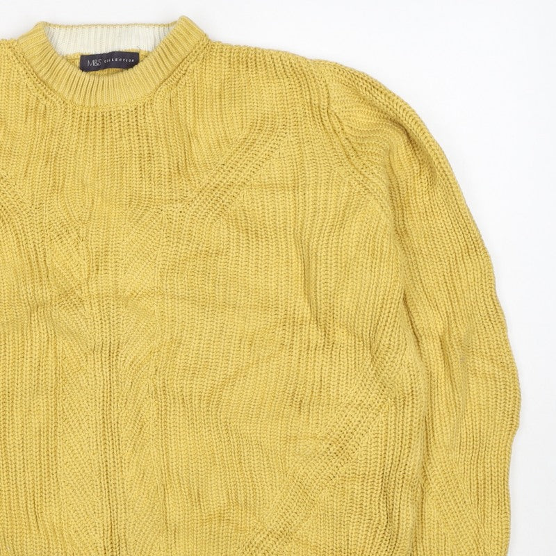 Marks and Spencer Unisex Yellow M Cable Knit Cotton Jumper