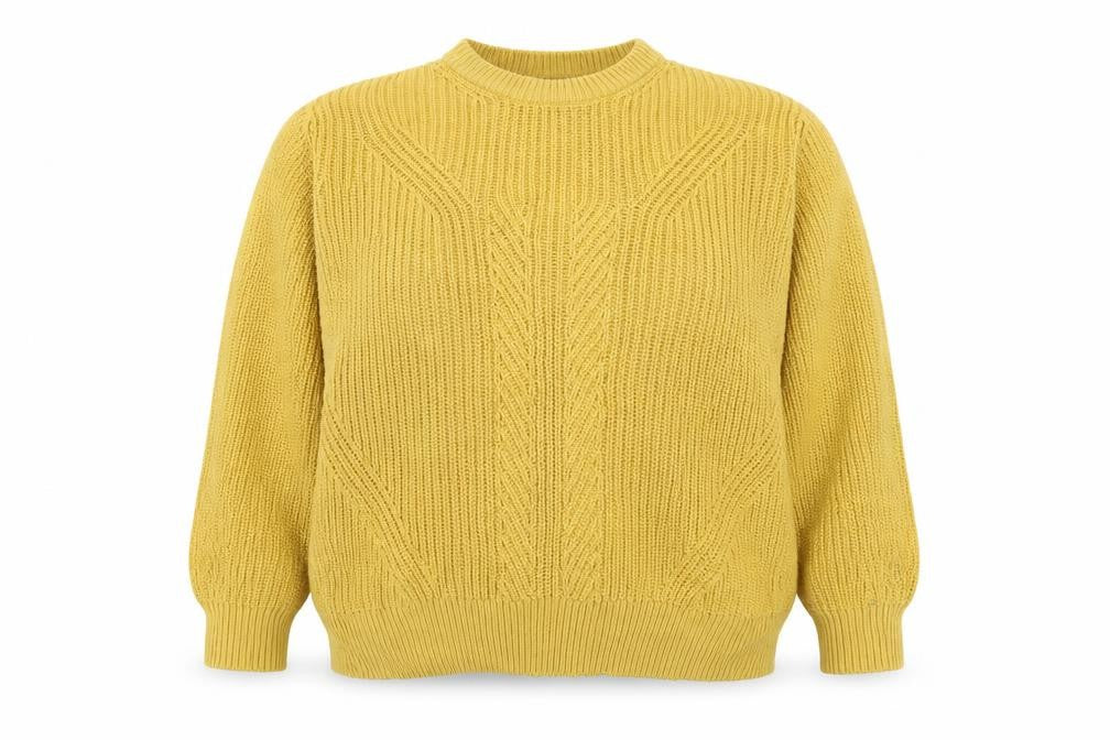 Marks and Spencer Unisex Yellow M Cable Knit Cotton Jumper