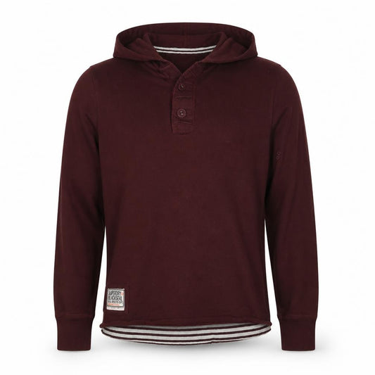 Superdry Blackseal Men’s Burgundy XL Hooded Henley Pullover Sweatshirt