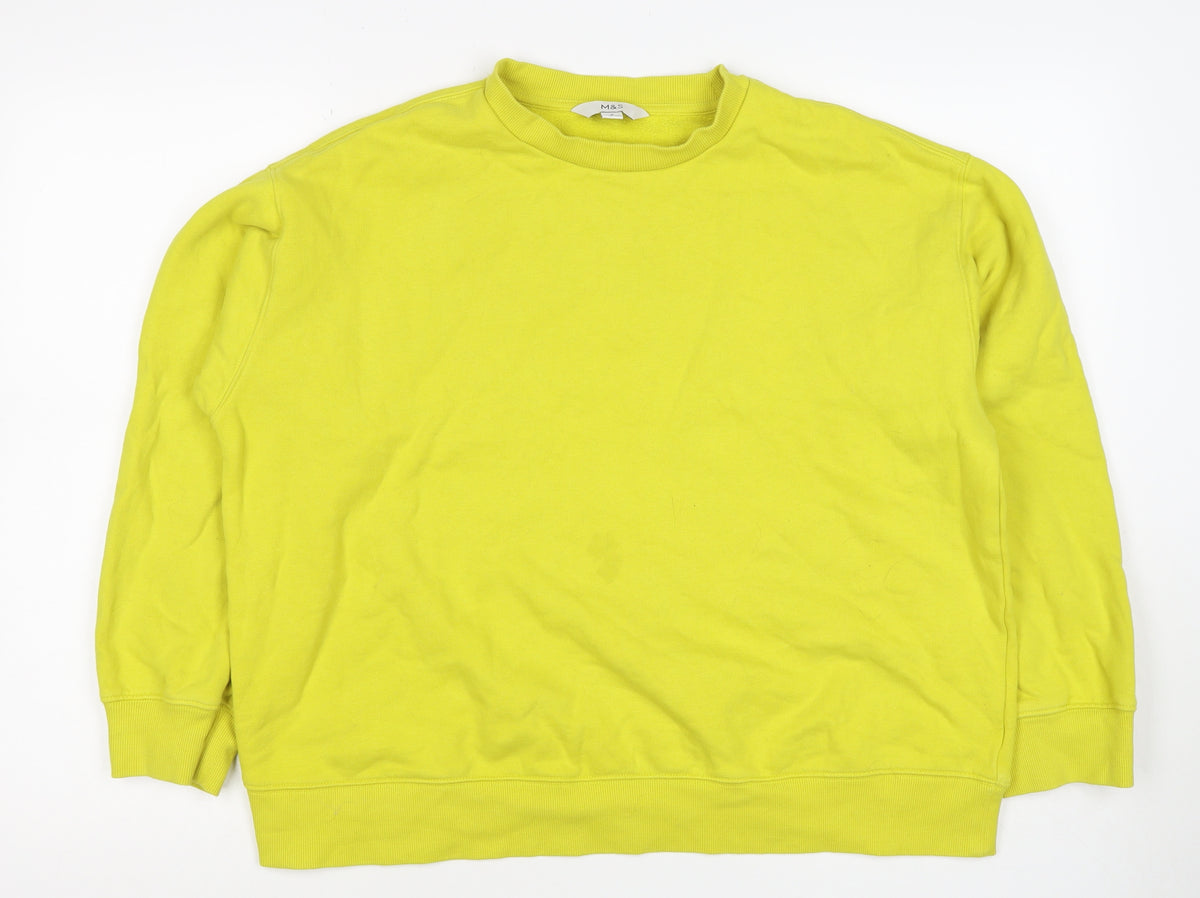 Marks and Spencer Women Yellow M Crew Neck Puff Sleeve Sweatshirt