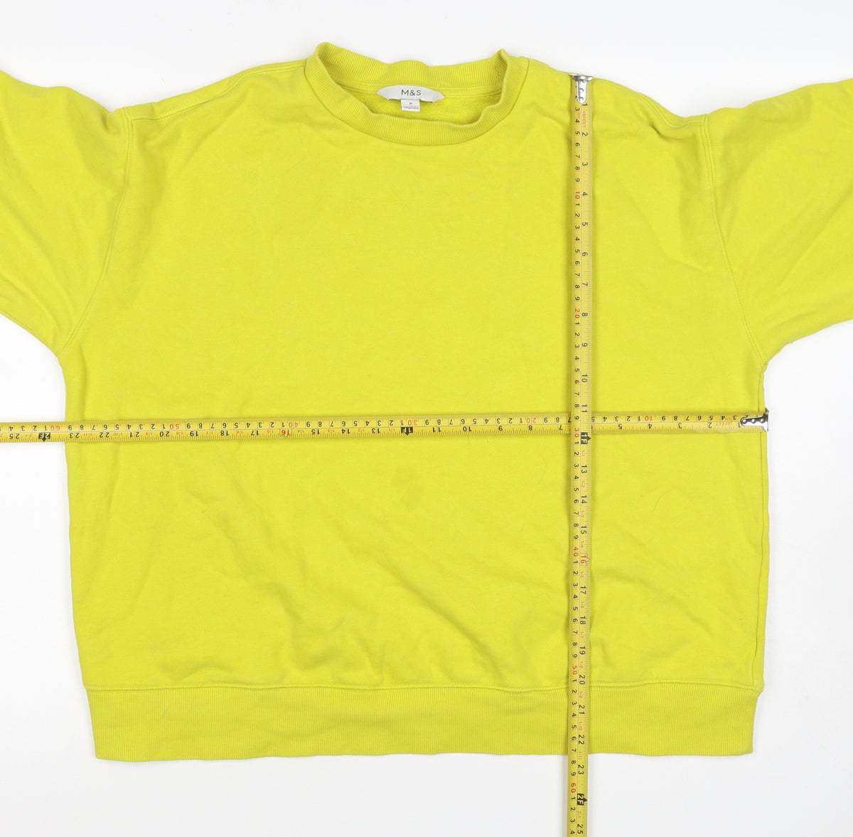 Marks and Spencer Women Yellow M Crew Neck Puff Sleeve Sweatshirt