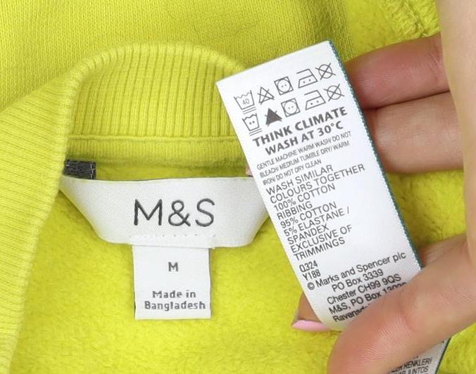 Marks and Spencer Women Yellow M Crew Neck Puff Sleeve Sweatshirt