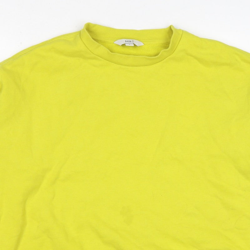 Marks and Spencer Women Yellow M Crew Neck Puff Sleeve Sweatshirt