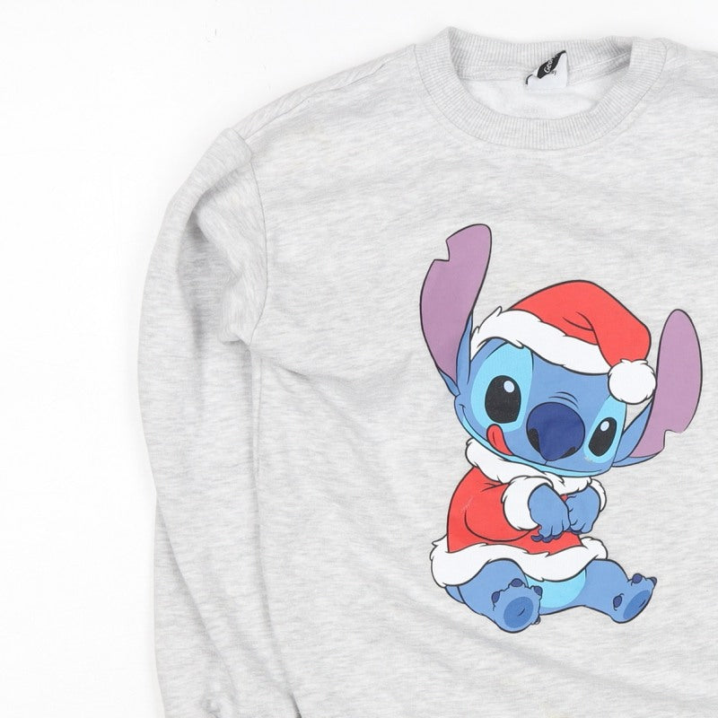 George Girls Grey 9-10 Years Stitch Christmas Graphic Sweatshirt Pullover
