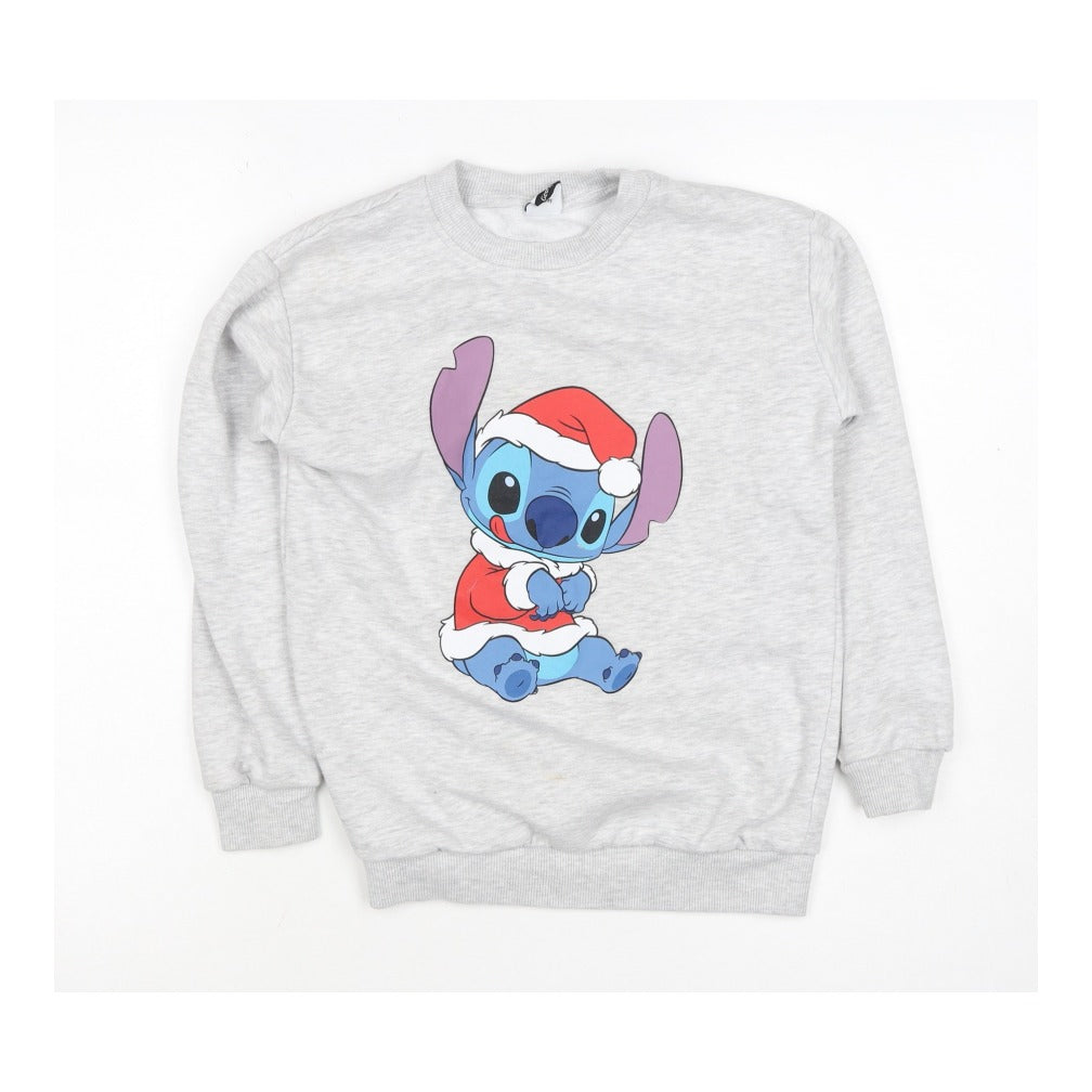 George Girls Grey 9-10 Years Stitch Christmas Graphic Sweatshirt Pullover
