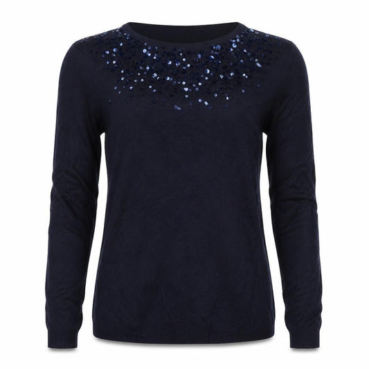 Monsoon Women’s Blue Sequin Round Neck Fine Knit Jumper Size S