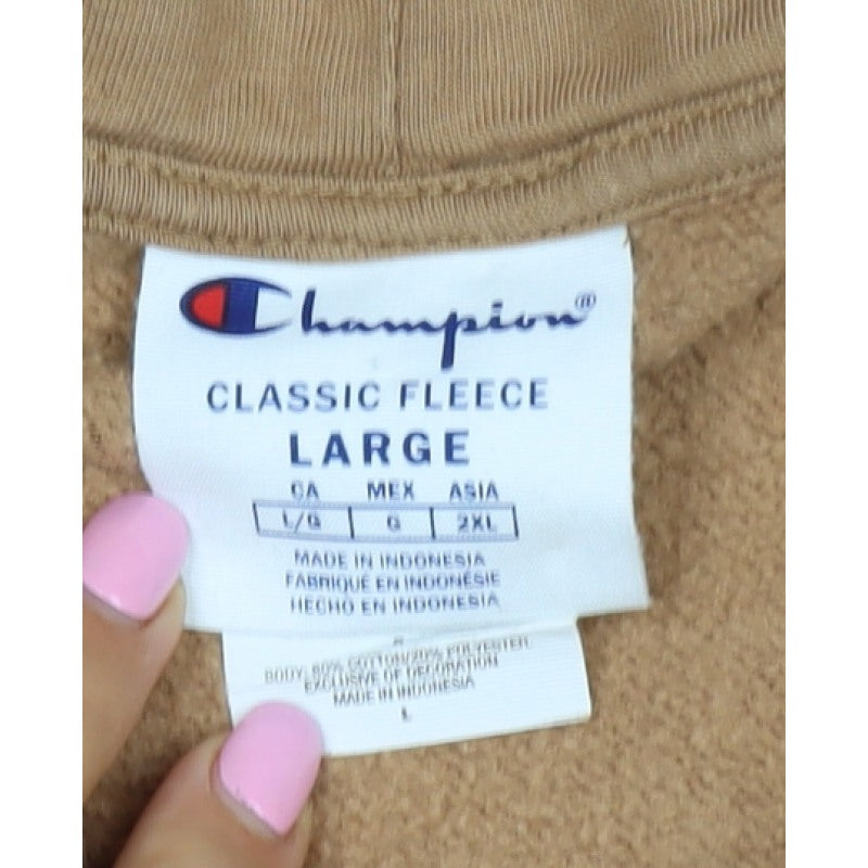 Champion Men’s Beige Large Logo Classic Fleece Pullover Hoodie