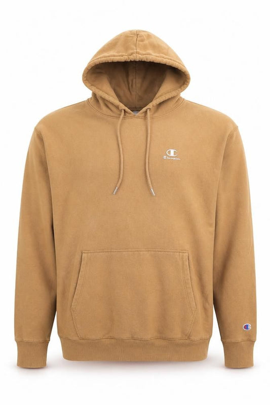Champion Men’s Beige Large Logo Classic Fleece Pullover Hoodie