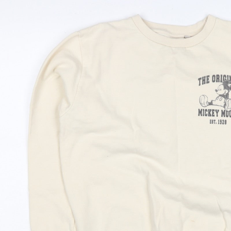 Disney Women’s Ivory UK 10 Mickey Mouse Pullover Sweatshirt Graphic Print