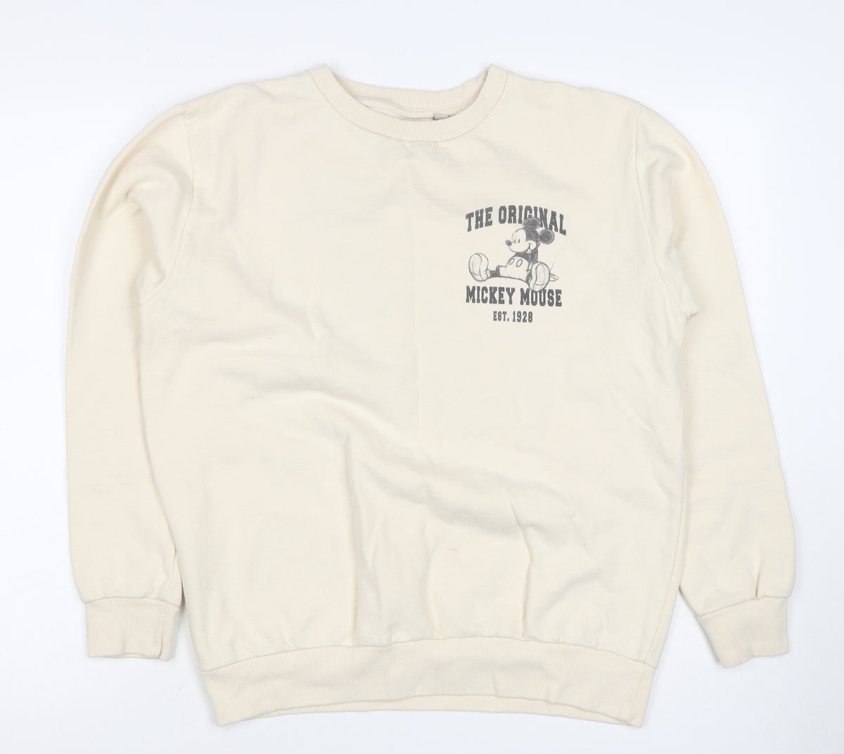 Disney Women’s Ivory UK 10 Mickey Mouse Pullover Sweatshirt Graphic Print