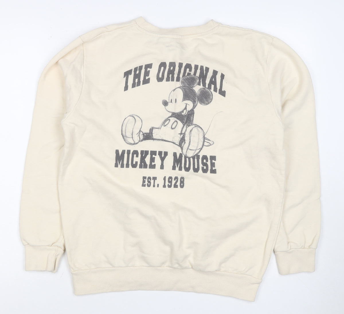 Disney Women’s Ivory UK 10 Mickey Mouse Pullover Sweatshirt Graphic Print