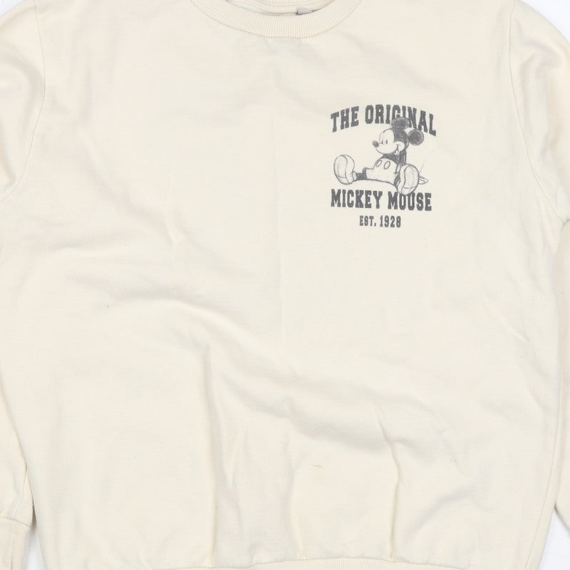 Disney Women’s Ivory UK 10 Mickey Mouse Pullover Sweatshirt Graphic Print