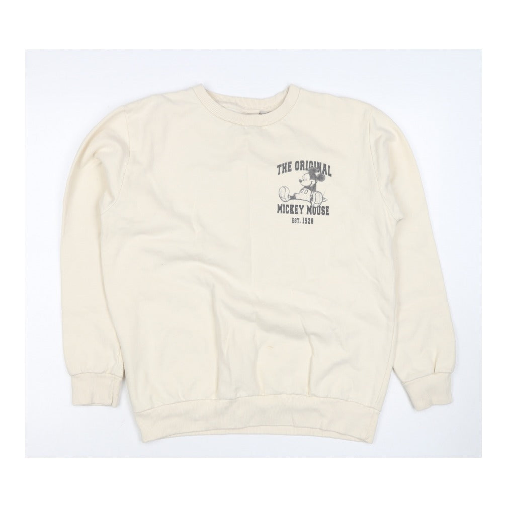 Disney Women’s Ivory UK 10 Mickey Mouse Pullover Sweatshirt Graphic Print