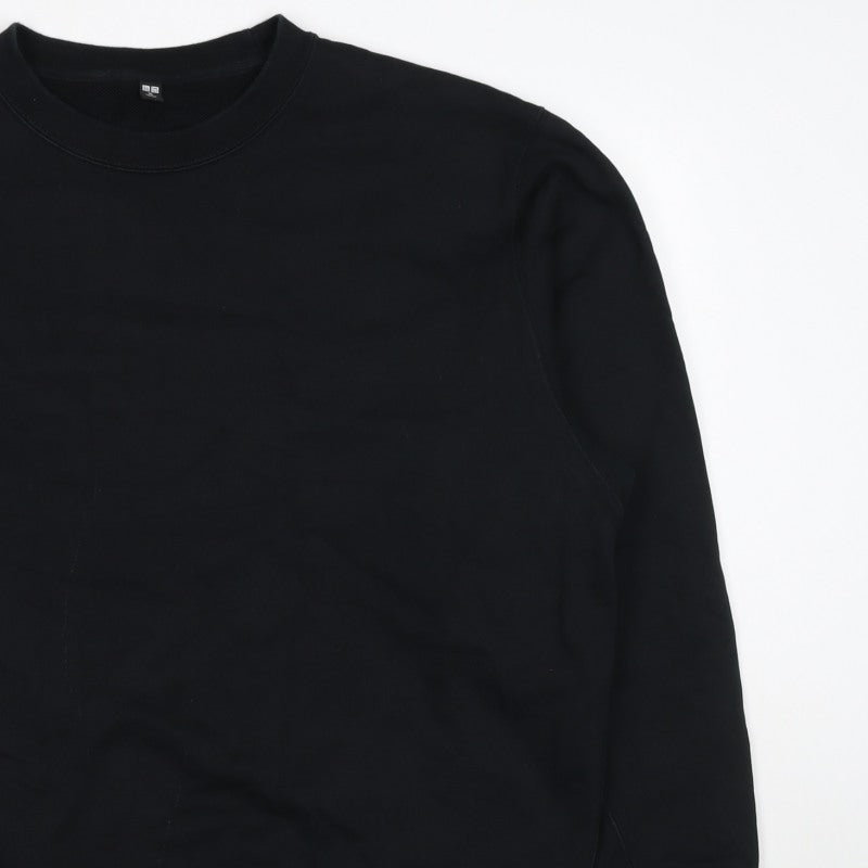 UNIQLO Unisex Black L Pullover Crew Neck Cotton Sweatshirt