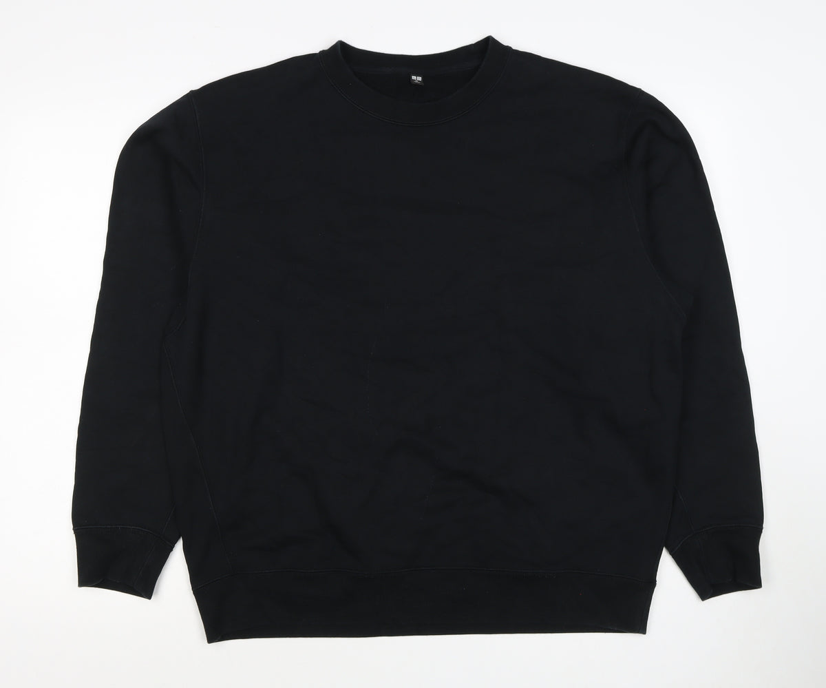 UNIQLO Unisex Black L Pullover Crew Neck Cotton Sweatshirt