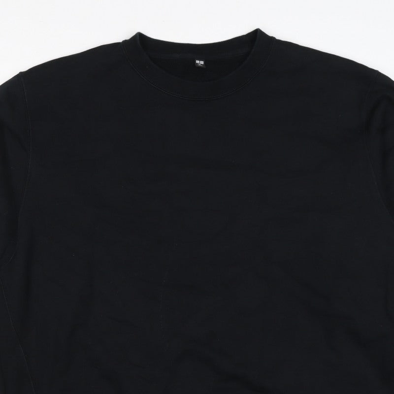 UNIQLO Unisex Black L Pullover Crew Neck Cotton Sweatshirt