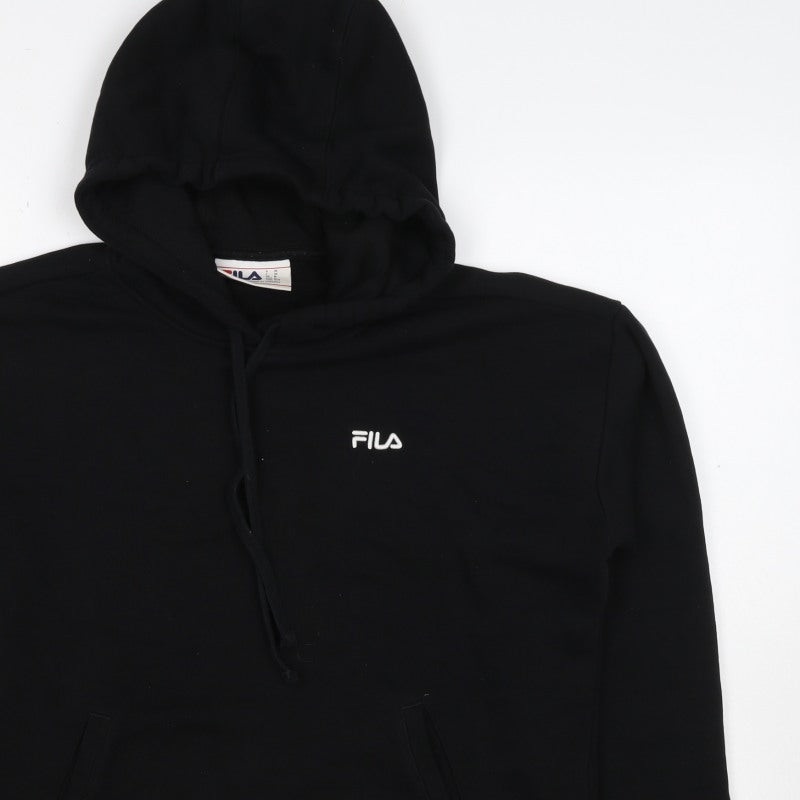 FILA Women’s Black M Logo Pullover Hooded Sweatshirt Pockets