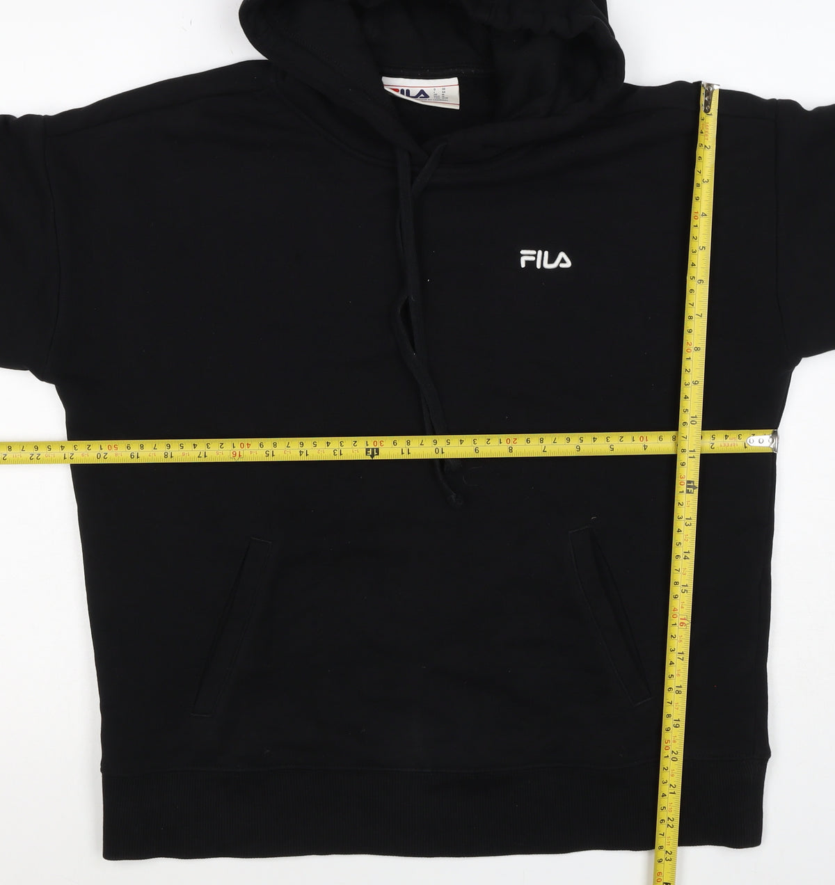 FILA Women’s Black M Logo Pullover Hooded Sweatshirt Pockets