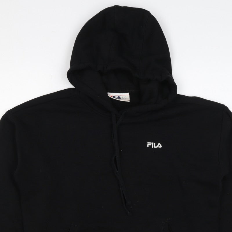FILA Women’s Black M Logo Pullover Hooded Sweatshirt Pockets