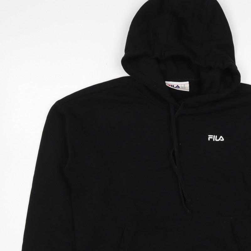 FILA Women’s Black M Logo Pullover Hooded Sweatshirt Pockets