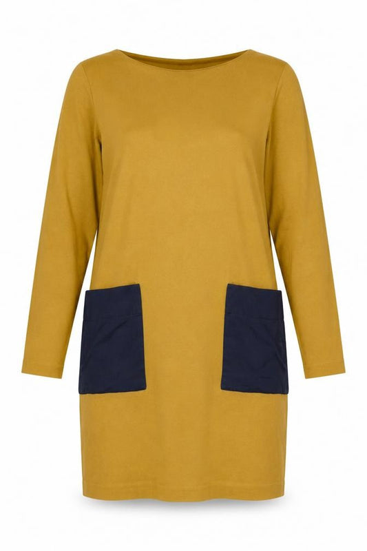 COS Women’s Mustard Colourblock Jumper Dress M Long Sleeve Pockets