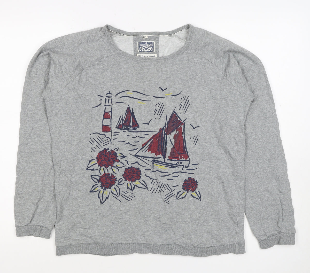 Seasalt Cornwall Women Grey UK 14 Pullover Sweatshirt Nautical Print