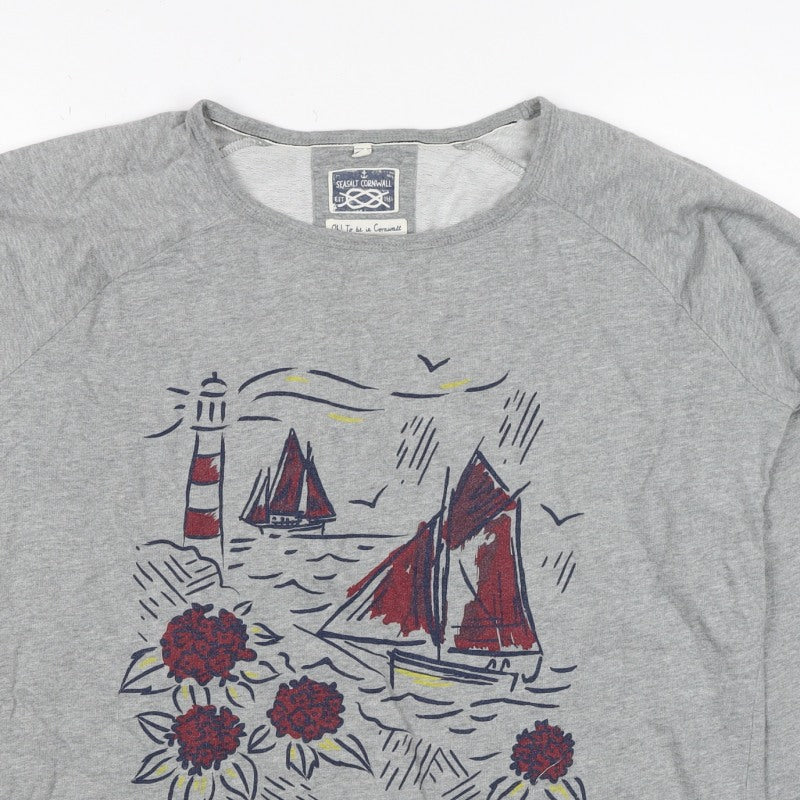 Seasalt Cornwall Women Grey UK 14 Pullover Sweatshirt Nautical Print