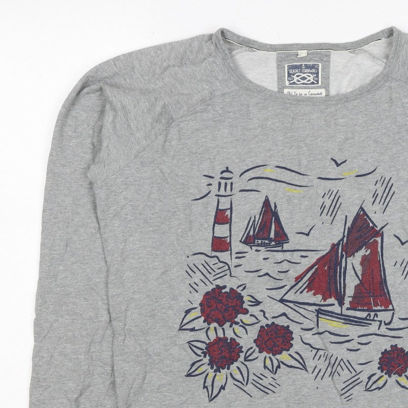 Seasalt Cornwall Women Grey UK 14 Pullover Sweatshirt Nautical Print
