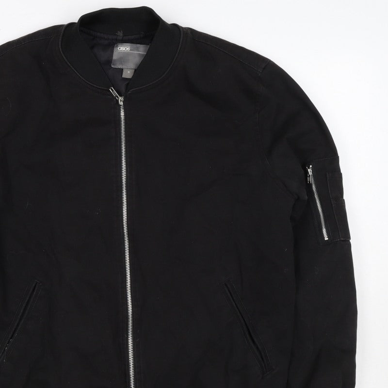 ASOS Men’s Black M Cotton Bomber Jacket Full Zip Lined